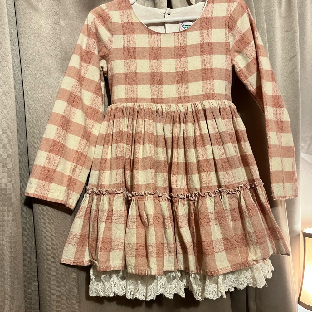 Charming Checkered Kids Dress in Pink and Cream